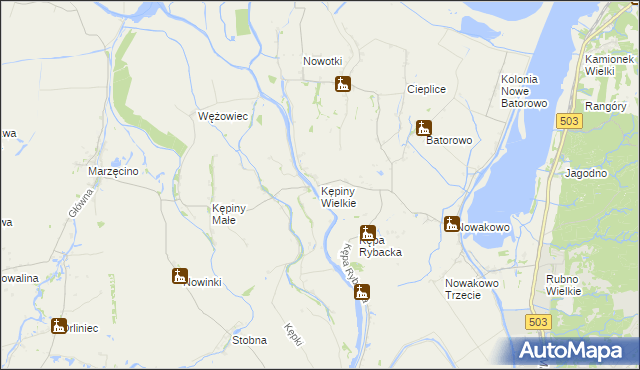 mapa Kępiny Wielkie, Kępiny Wielkie na mapie Targeo