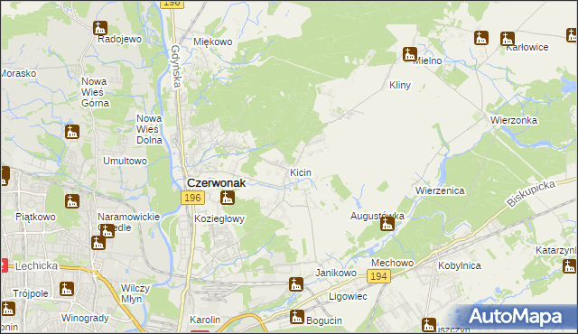 mapa Kicin gmina Czerwonak, Kicin gmina Czerwonak na mapie Targeo