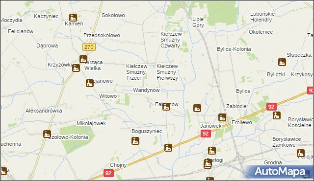 mapa Kiełczew Górny, Kiełczew Górny na mapie Targeo