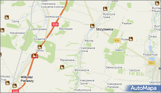 mapa Kiełczewice Dolne, Kiełczewice Dolne na mapie Targeo