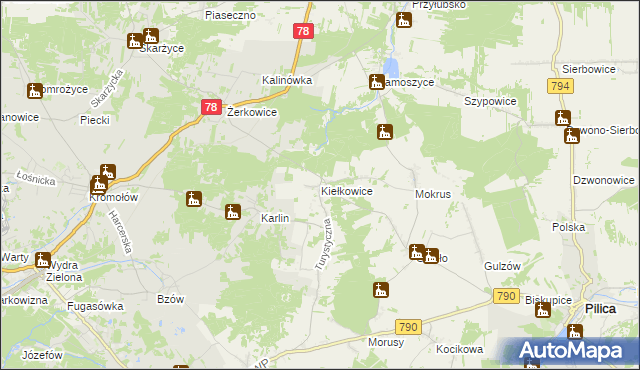 mapa Kiełkowice, Kiełkowice na mapie Targeo