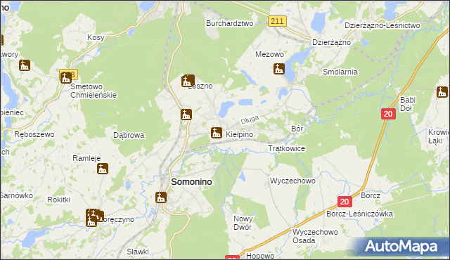 mapa Kiełpino gmina Kartuzy, Kiełpino gmina Kartuzy na mapie Targeo