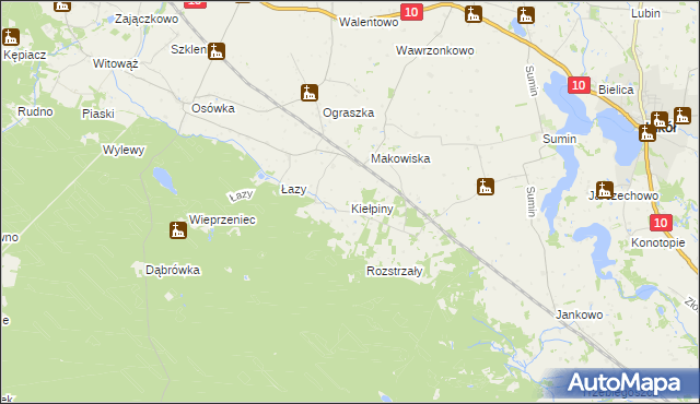 mapa Kiełpiny gmina Czernikowo, Kiełpiny gmina Czernikowo na mapie Targeo