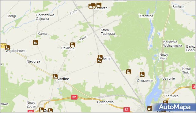 mapa Kiełpiny gmina Siedlec, Kiełpiny gmina Siedlec na mapie Targeo