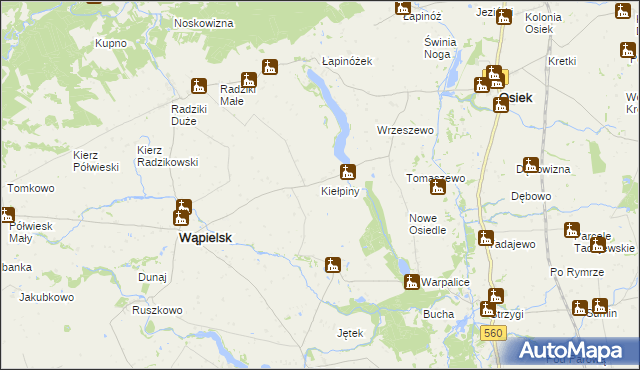 mapa Kiełpiny gmina Wąpielsk, Kiełpiny gmina Wąpielsk na mapie Targeo