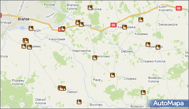 mapa Kiersnowo gmina Brańsk, Kiersnowo gmina Brańsk na mapie Targeo