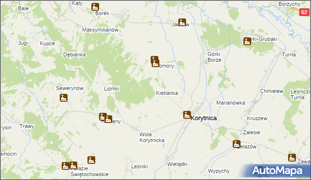 mapa Kietlanka gmina Korytnica, Kietlanka gmina Korytnica na mapie Targeo