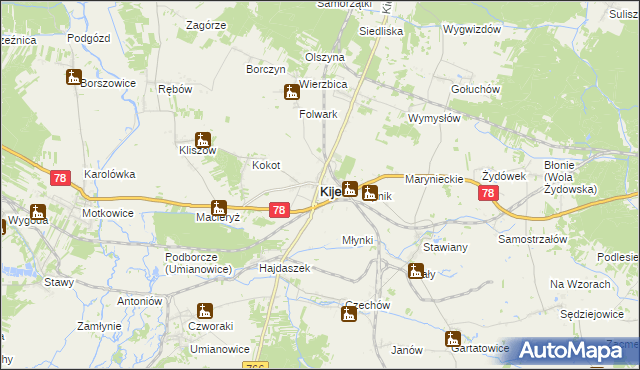 mapa Kije powiat pińczowski, Kije powiat pińczowski na mapie Targeo