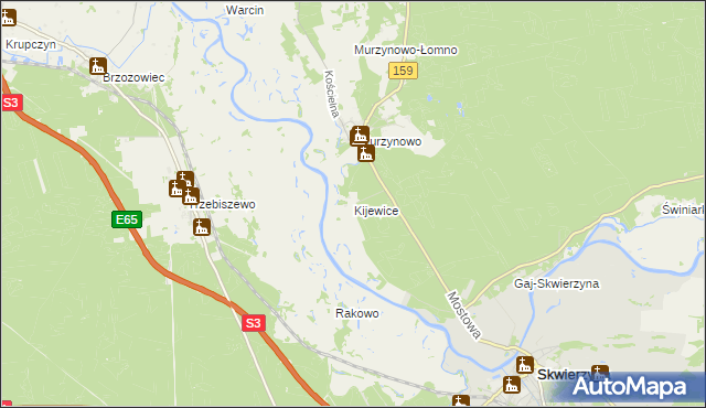 mapa Kijewice gmina Skwierzyna, Kijewice gmina Skwierzyna na mapie Targeo