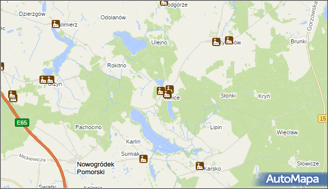 mapa Kinice gmina Nowogródek Pomorski, Kinice gmina Nowogródek Pomorski na mapie Targeo