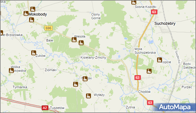 mapa Kisielany-Kuce, Kisielany-Kuce na mapie Targeo