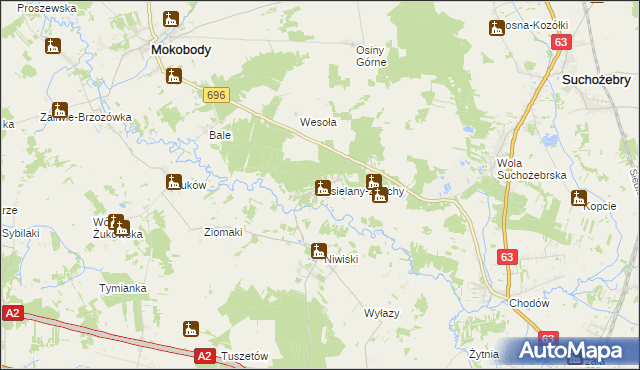 mapa Kisielany-Żmichy, Kisielany-Żmichy na mapie Targeo
