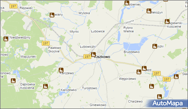 mapa Kiszkowo powiat gnieźnieński, Kiszkowo powiat gnieźnieński na mapie Targeo