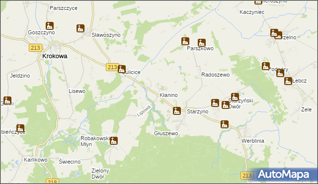 mapa Kłanino gmina Krokowa, Kłanino gmina Krokowa na mapie Targeo
