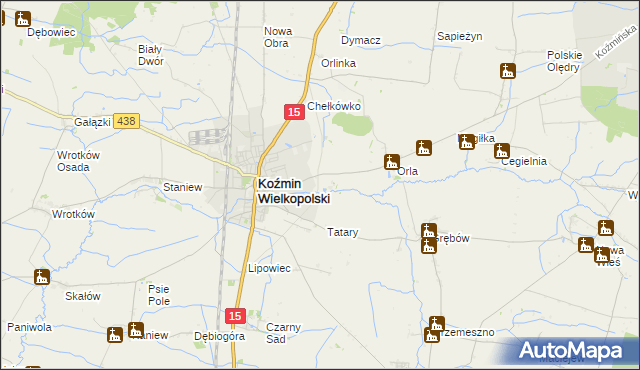 mapa Klatka gmina Koźmin Wielkopolski, Klatka gmina Koźmin Wielkopolski na mapie Targeo