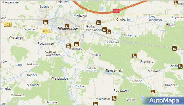 mapa Klatka gmina Wieruszów, Klatka gmina Wieruszów na mapie Targeo