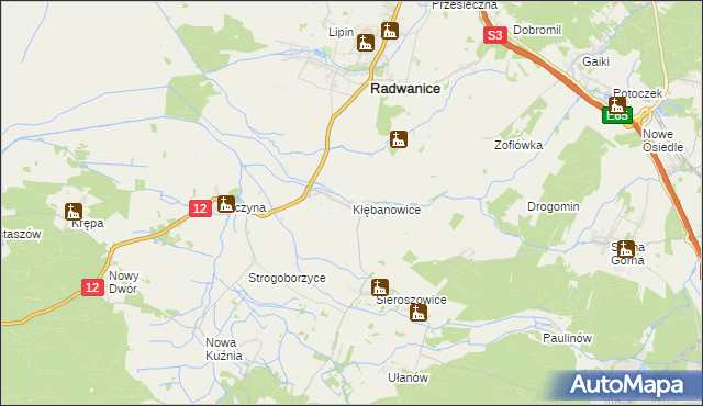 mapa Kłębanowice gmina Radwanice, Kłębanowice gmina Radwanice na mapie Targeo