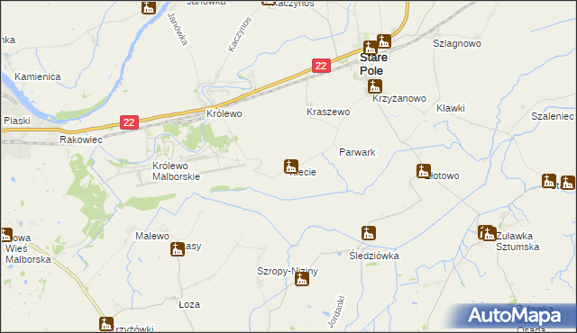mapa Klecie gmina Stare Pole, Klecie gmina Stare Pole na mapie Targeo