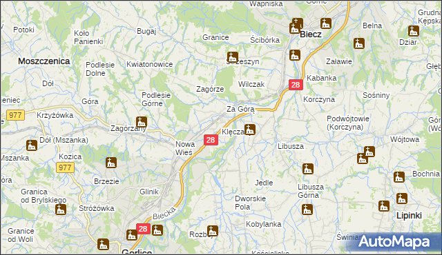 mapa Klęczany gmina Gorlice, Klęczany gmina Gorlice na mapie Targeo
