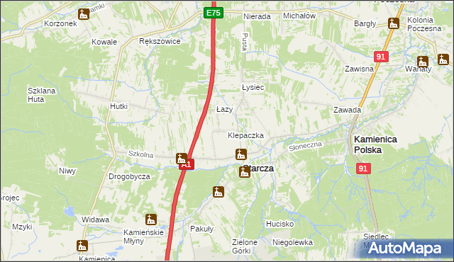 mapa Klepaczka gmina Starcza, Klepaczka gmina Starcza na mapie Targeo