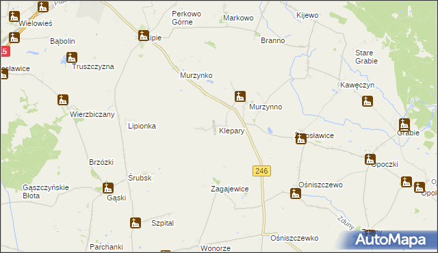 mapa Klepary gmina Gniewkowo, Klepary gmina Gniewkowo na mapie Targeo