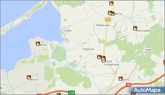 mapa Kleszcze gmina Sianów, Kleszcze gmina Sianów na mapie Targeo