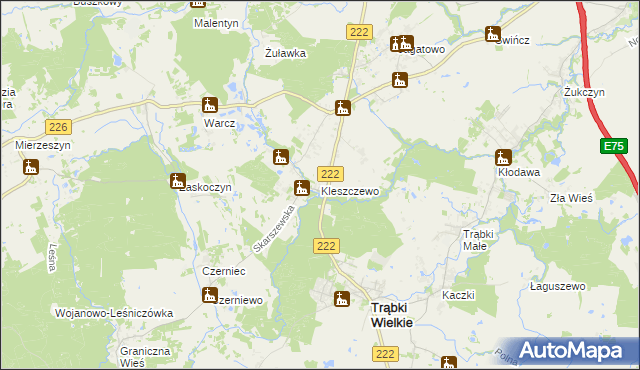 mapa Kleszczewo gmina Trąbki Wielkie, Kleszczewo gmina Trąbki Wielkie na mapie Targeo