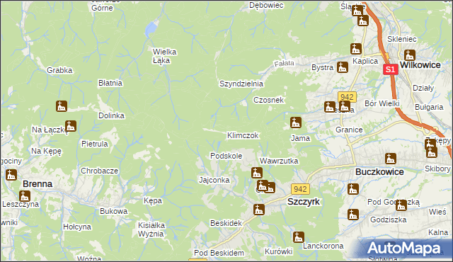 mapa Klimczok, Klimczok na mapie Targeo