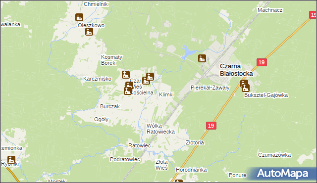 mapa Klimki gmina Czarna Białostocka, Klimki gmina Czarna Białostocka na mapie Targeo