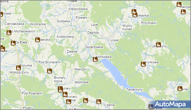 mapa Klimkówka gmina Ropa, Klimkówka gmina Ropa na mapie Targeo