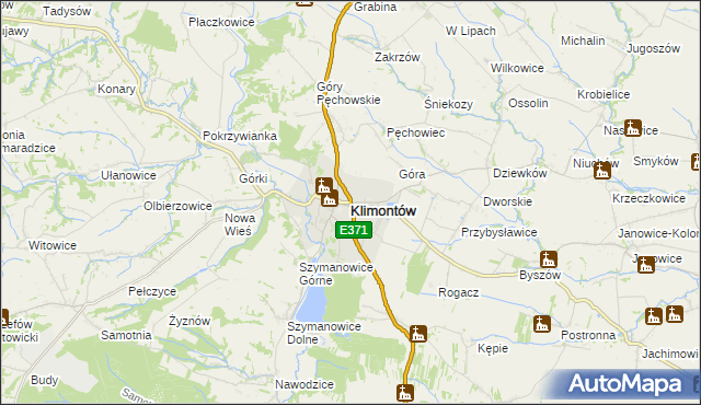 mapa Klimontów powiat sandomierski, Klimontów powiat sandomierski na mapie Targeo