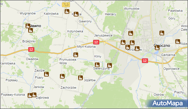 mapa Kliny gmina Opoczno, Kliny gmina Opoczno na mapie Targeo