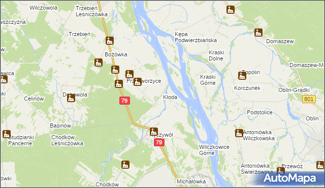 mapa Kłoda gmina Magnuszew, Kłoda gmina Magnuszew na mapie Targeo