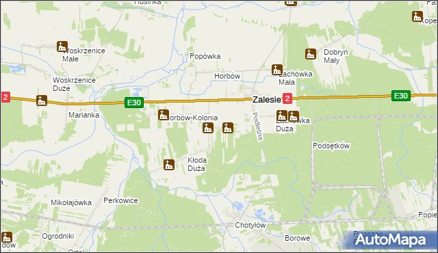 mapa Kłoda Mała gmina Zalesie, Kłoda Mała gmina Zalesie na mapie Targeo