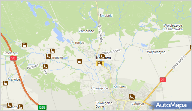 mapa Kłodawa powiat gorzowski, Kłodawa powiat gorzowski na mapie Targeo