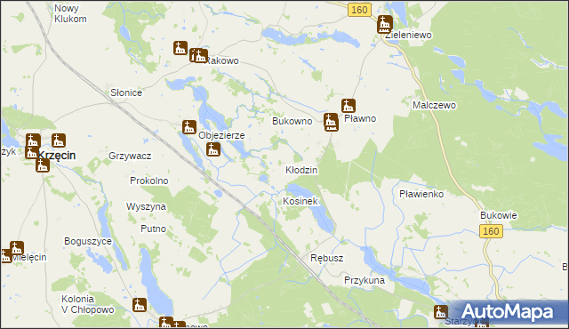 mapa Kłodzin gmina Bierzwnik, Kłodzin gmina Bierzwnik na mapie Targeo