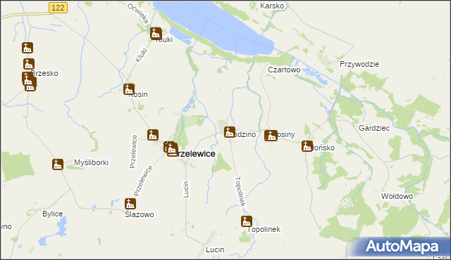 mapa Kłodzino gmina Przelewice, Kłodzino gmina Przelewice na mapie Targeo