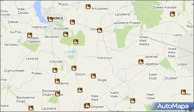 mapa Kłokoczyn gmina Przedecz, Kłokoczyn gmina Przedecz na mapie Targeo