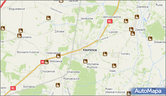 mapa Kłomnice, Kłomnice na mapie Targeo
