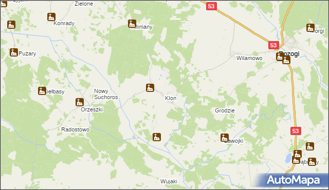 mapa Klon gmina Rozogi, Klon gmina Rozogi na mapie Targeo