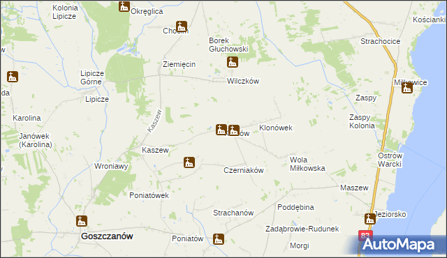 mapa Klonów gmina Goszczanów, Klonów gmina Goszczanów na mapie Targeo