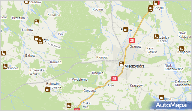 mapa Klonów gmina Międzybórz, Klonów gmina Międzybórz na mapie Targeo
