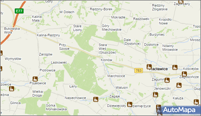 mapa Klonów gmina Racławice, Klonów gmina Racławice na mapie Targeo