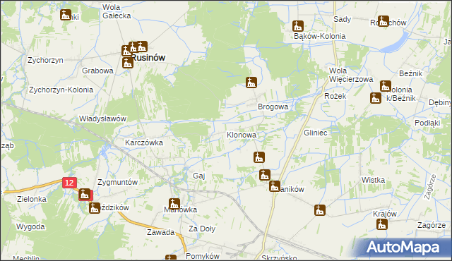 mapa Klonowa gmina Rusinów, Klonowa gmina Rusinów na mapie Targeo