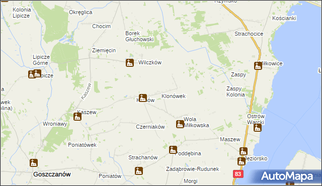 mapa Klonówek, Klonówek na mapie Targeo