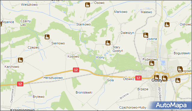 mapa Klony gmina Gostyń, Klony gmina Gostyń na mapie Targeo