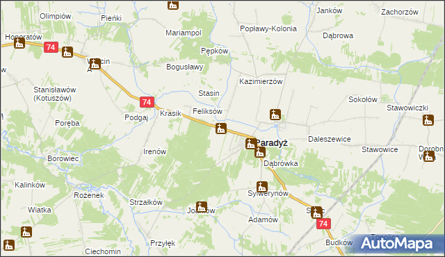 mapa Kłopotów gmina Paradyż, Kłopotów gmina Paradyż na mapie Targeo