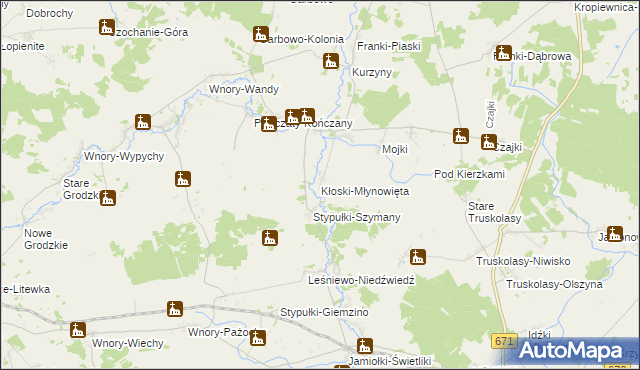 mapa Kłoski-Młynowięta, Kłoski-Młynowięta na mapie Targeo