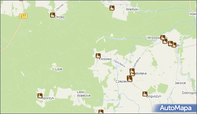 mapa Kłosowo gmina Wałcz, Kłosowo gmina Wałcz na mapie Targeo