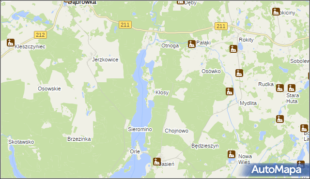 mapa Kłosy gmina Czarna Dąbrówka, Kłosy gmina Czarna Dąbrówka na mapie Targeo